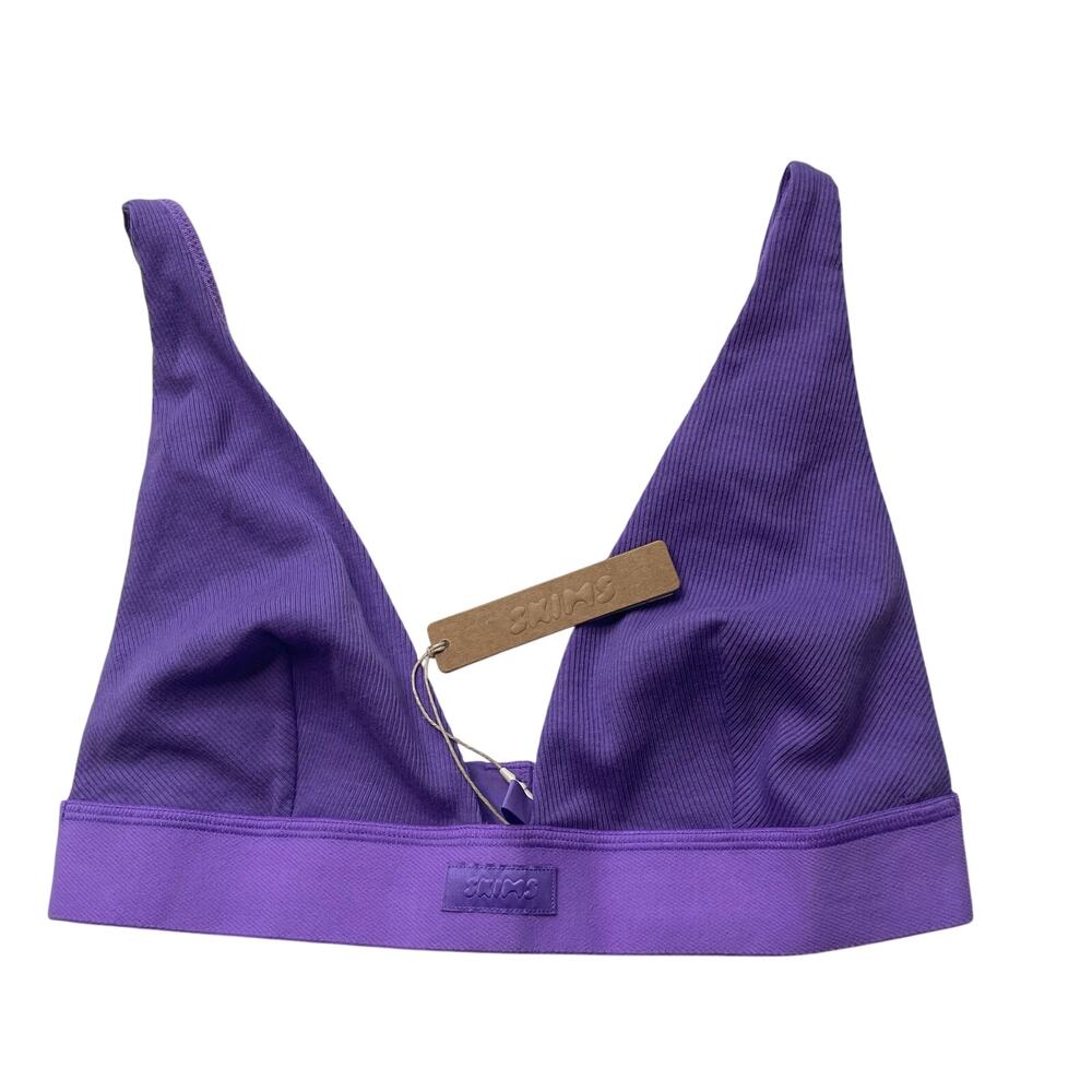 NWT Skims Cotton Rib Plunge Bralette Ultra Violet Size Medium Comfy Stretch